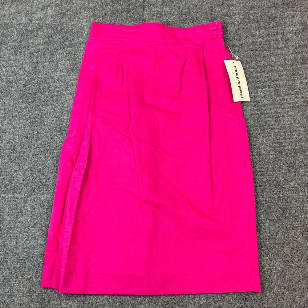 VTG Nancy‎ Crystal Womens Size 10 W26 Pink Linen Cotton Midi Skirt Made in USA